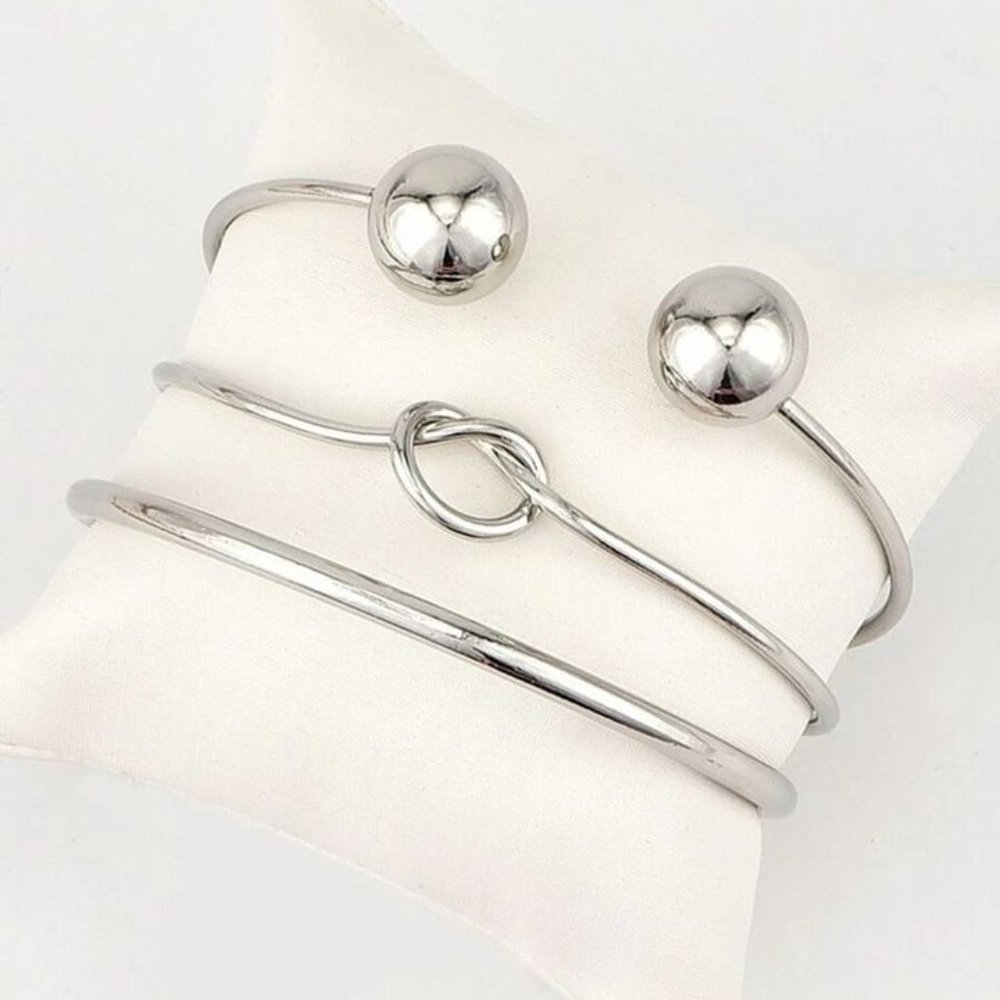 New Metal Ball Detail Cuff Bracelet 3pcs